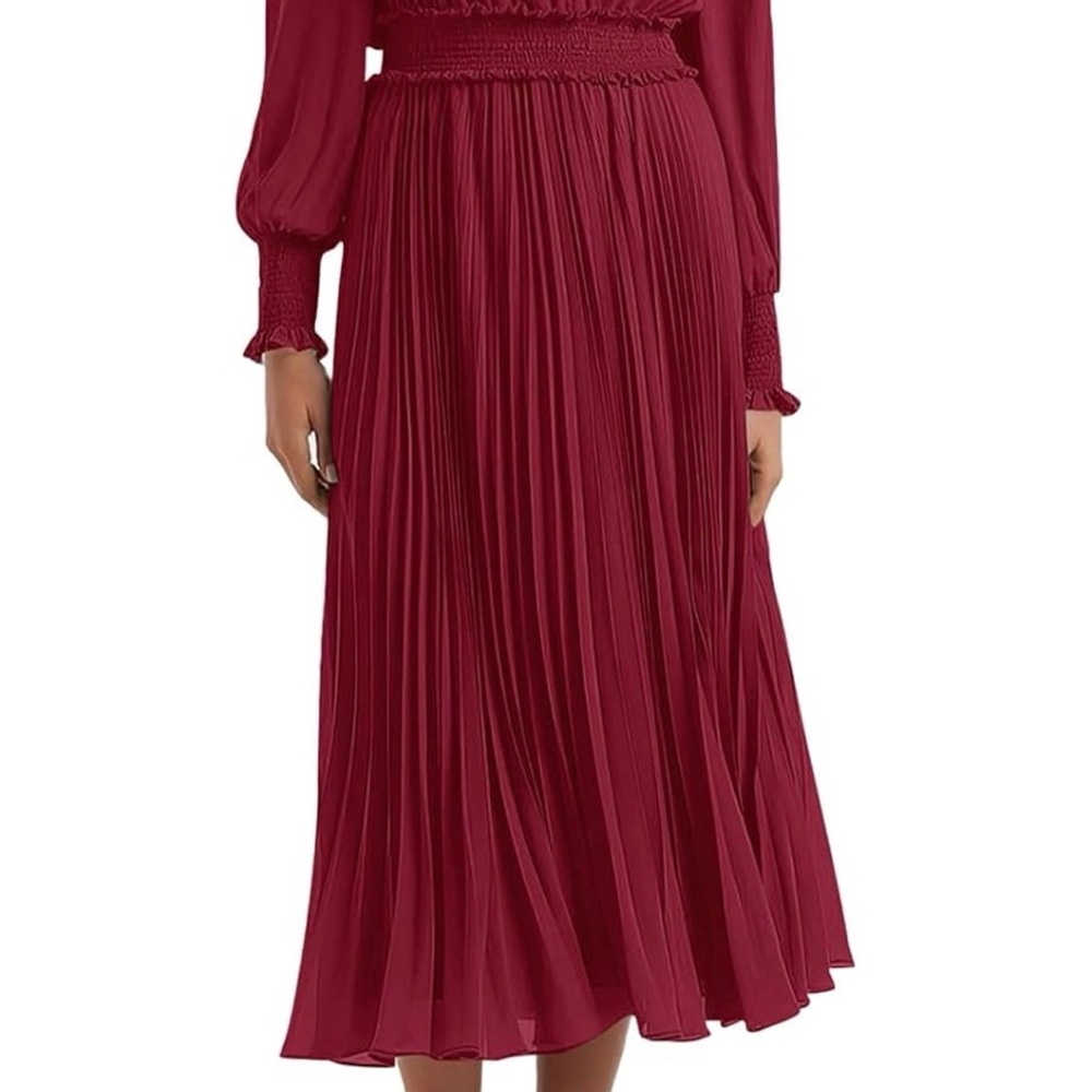 Women's Burgundy Pleated Midi Skirt